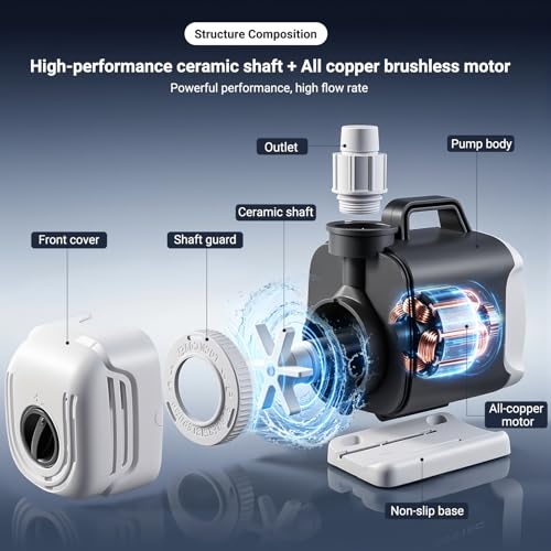 Boxtech Fountain Pump, Submersible Water Pump All-in-One Dual-Use Pump - 55w 3 Interchangeable Nozzles for Aquariums, Hydroponics, Outdoor Water Features (Energy Efficient, Compact Design) - size: 55w