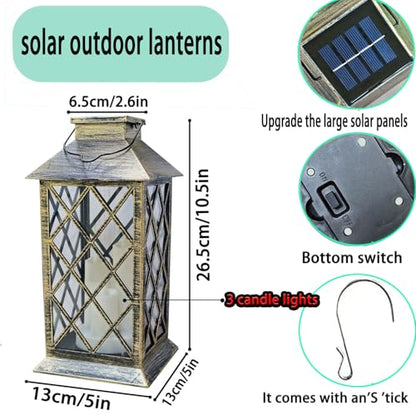 Solar Outdoor Lantern, Garden Hanging Waterproof Lanterns PVC Upgrade 3 LED Flickering Flameless Candle Decorative for Garden Women Mom Grandma Halloween Gifts (Grid Candle) - style: grid candle