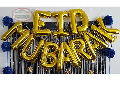 Eid Mubarak Balloon Banner[3 Pc Set] Eid Decoration Gold set Happy Eid Islamic Wall Decor Hilal Islamic Muslim Eid Party Supply Ramadan Decor | Muslim Holiday party set Happy Eid Islamic Gifts 123