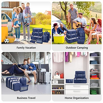 Mossio 9 Set Packing Cubes with Shoe Bag & Electronics Bag - Luggage Organizers Suitcase Travel Accessories - color: Navy Blue