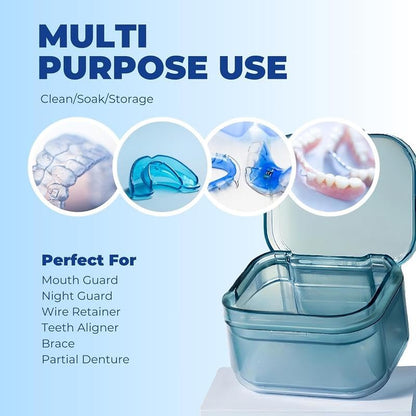 3-Layer Retainer Storage Box, Denture Case with Lid, Portable Mouth Guard Container Tooth socket storage case holder box Immersion box (Blue) - color: Blue
