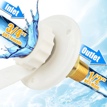 Himaweek RV Water Inlet Connection City Water Fill Inlet Flange Brass with Check Valve RV Water Hose Connector Replacement 1/2" NPT Male City Water Fill Flange City Water Hookup for Camper (White) - color: White