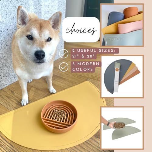 Should We Go? Waterproof Silicone Dog Food Mat – Large Size Non-Slip Pet Bowl Mat, Raised Edge Design, Easy-to-Clean Pet Food Placemat for Dog & Cat Bowls, 28" Across x 14" Deep - Charcoal - color: Charcoal, size: Large
