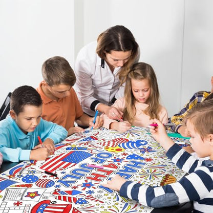Gatherfun 7월 4일 컬러링 식탁보 | 애국적인 자이언트 포스터 80.9 x 182.9cm(31.5 x 72인치) | 독립 기념일 장식 및 활동에 이상적 | 교실 벽 또는 학교 파티 테이블 커버를 위한 미국 국기 테마 - style: 독립 기념일