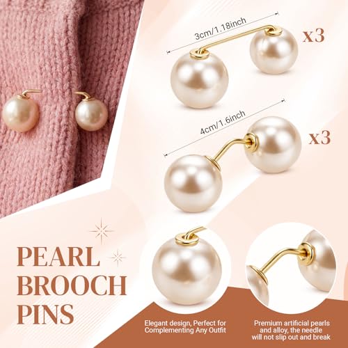 WILLBOND 6 Pcs Artificial Pearl Brooch Pins Sweater Shawl Safety Clips Dress Clips for Women - color: Gold
