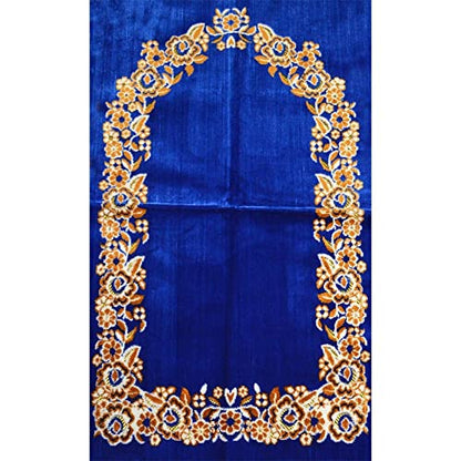 Prayer Rug Carpet Islamic Muslim Salah Meditation Mat Turkish Plush Portable Dark Blue