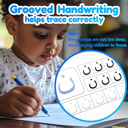 4 Magic Tracing Practice Books – Grooved Handwriting Arabic Copybooks for Kids, Reusable Writing Practice Workbooks Without Tears, Disappearing Ink for Toddlers Preschool Learn (Arabic) - color: Arabic