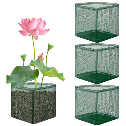 EBaokuup 4 Pcs Aquatic Pond Planting Bags-7" Reusable Mesh Water Garden Pond Plant Pot-Breathable Green Square Lily Plant Pots for Pond Bog Plant Garden Terrestrial Plant - color: Green, size: Square