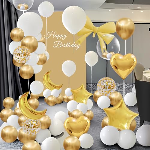 White and Gold Balloon Arch Kit - Balloon Garland Kit with White Balloons, Gold Balloons, Happy Birthday Balloons, Party Balloons for Birthday Decorations, Baby Shower Decorations & Wedding - color: White and Gold
