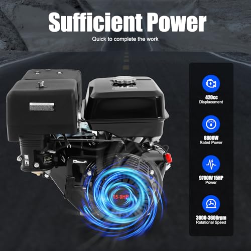 4-Stroke 15HP Gasoline Engine, 420CC Gasoline Engine with High-Precision Carburetor and Large Capacity Fuel Tank, Built-in Forced Air Cooling Pull Start Portable Gasoline Engine - size: 15HP 420CC