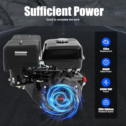 4-Stroke 15HP Gasoline Engine, 420CC Gasoline Engine with High-Precision Carburetor and Large Capacity Fuel Tank, Built-in Forced Air Cooling Pull Start Portable Gasoline Engine - size: 15HP 420CC
