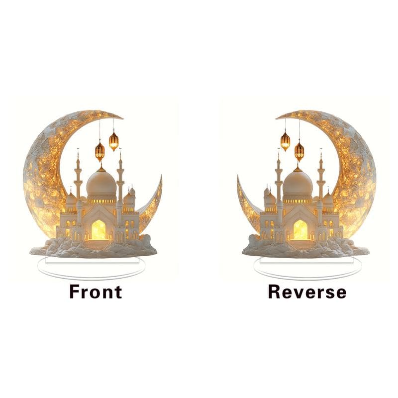 Ramadan Mosque Pattern Table Ornament with Base, 2D Flat Design Acrylic Decoration, Multifunctional Home Decor for Dining Table, Office & Dormitory Desk