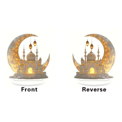 Ramadan Mosque Pattern Table Ornament with Base, 2D Flat Design Acrylic Decoration, Multifunctional Home Decor for Dining Table, Office & Dormitory Desk