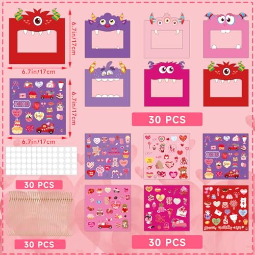 NOVWANG Picture Frame Craft Kit, 30 Pack Valentine's Day DIY Photo Frame, Monster Design, 6.7 inches/17 cm, Multicolour - Valentine's Day Style - color: Pink