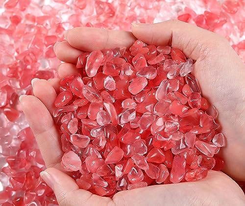 QINJIEJIE 0.9Lbs Cherry Quartz Crystal Chips Rocks for Plant Bulk Decorative Aquarium Gravel Stones Terrarium Sand Small Turtle Rocks Fish Tank Pebbles Decor Vase Filler for Planter - color: Cherry Quartz, size: 0.9 Pound