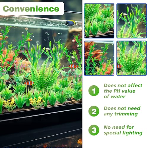 Ameliade Aquarium Artificial Plastic Plants Large Fish Tank Decor, 26PCS | Green Aquarium Decorations, Soft Goldfish Betta Big Tank Accessories, Fish Bowl Tall Ornaments