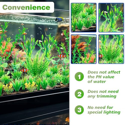 Ameliade Aquarium Artificial Plastic Plants Large Fish Tank Decor, 26PCS | Green Aquarium Decorations, Soft Goldfish Betta Big Tank Accessories, Fish Bowl Tall Ornaments