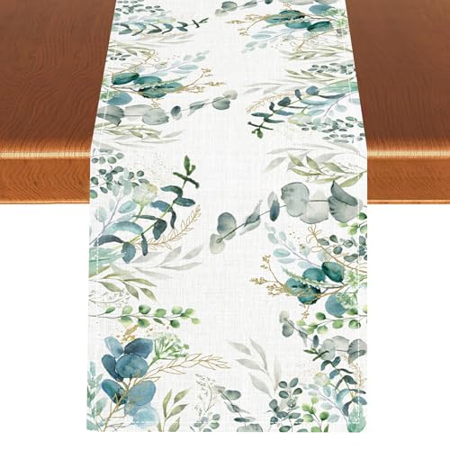 Eucalyptus Table Runner, Seasonal Sage Green Table Decor 13"x36" - color: Tr-eucalyptus06, size: 13x36" Table Runner