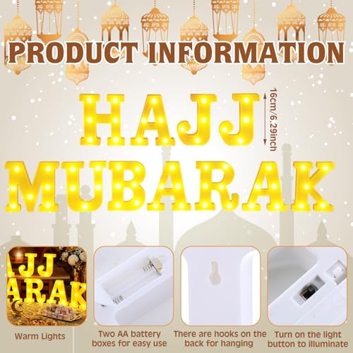 Aurelema Sukkot Large LED Letter Sign LED Lights Battery Powered Table Decoration for Party Gift Tabletop Decoration(Hajj Mubarak) - size: 8.27 inches, style: Hajj Mubarak