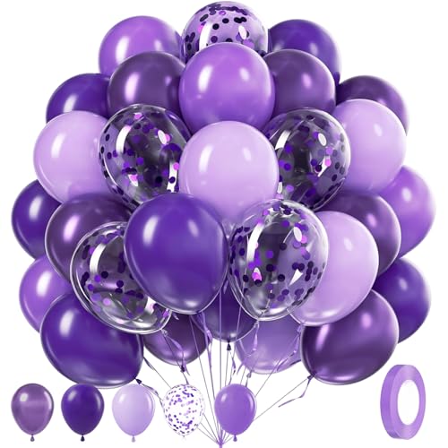100Pcs Purple Balloons with Metallic Pastel Dark Purple Confetti Balloons - color: Dark Purple
