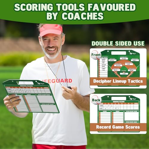 WISYOK Double-Sided Magnetic Baseball Lineup Board for Dugout, Includes 40 Lineup Cards, Dry Erase Clipboard for Scoring, Coach’s Baseball Board - style: Baseball Large