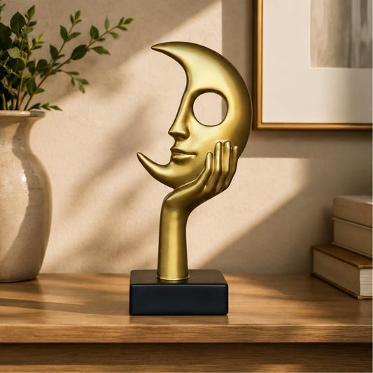 Thinker Statue, Abstract Moon-Faced Sculpture, Modern Home Decor Ornament, Suitable for Living Room, Bookshelf, Fireplace, and Office Decoration, Resin Statue - color: Metallic Gold, size: Large