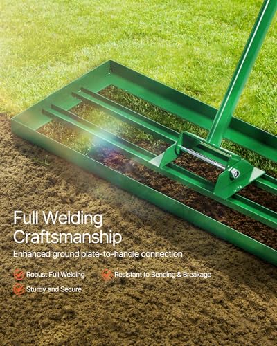 VEVOR Lawn Leveling Rake, 30"x10" Level Lawn Tool, Heavy-Duty Lawn Leveler with 78" Steel Extended Handle, Yard Leveling Rake Suit for Garden, Golf Lawn, Farm - size: 30x10in