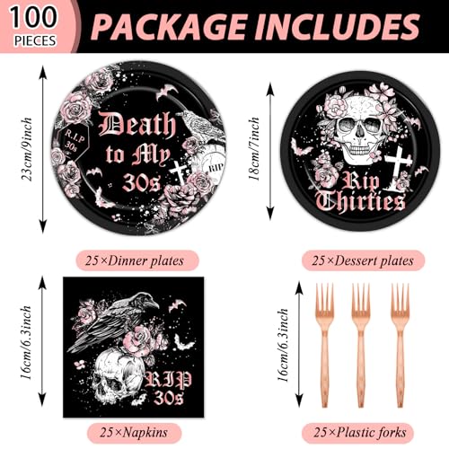 Qyeahkj 100 Pcs 40th Birthday Party Supplies Death to My 30s Paper Plates and Napkins Set Black Rose Gold Rip to My 30s Disposable Tableware Decorations for Women Thirties Funeral Youth Serve 25 Guest - style: 40th Birthday