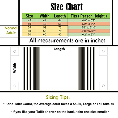 Full Size Tallit Prayer Shawl, Hand-Tied Tzitzit in Israel by a Jewish Craftsman, Blessing On Neckband - color: Black & Silver, size: Size 50 - 68 x 48 Inch