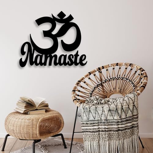 LIYOUYA Om Namaste Metal Wall Decor - Islamic Symbol Room Decor Black Wall Art Home Decor for Living Room, Bedroom, Dining Room, Office (Black)