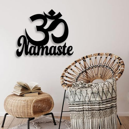 LIYOUYA Om Namaste Metal Wall Decor - Islamic Symbol Room Decor Black Wall Art Home Decor for Living Room, Bedroom, Dining Room, Office (Black)