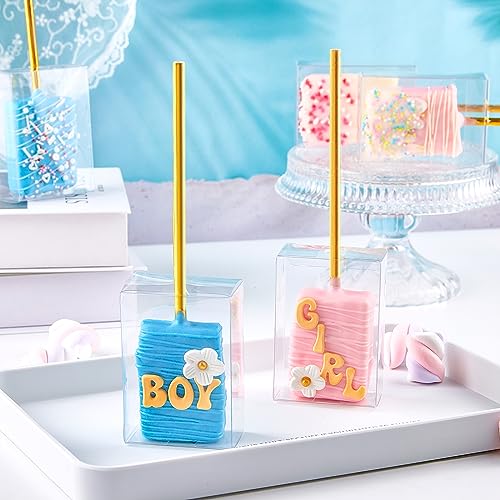 Jutieuo 45 PCS 3.5x2.4x1.38 Inches Clear Rice Krispie Treat Boxes with Hole Individual Cakesicle Boxes Transparent PET Plastic Candy Macaron Boxes Baby Shower Party Favors Box - color: 3.5x2.4x1.38 Inch