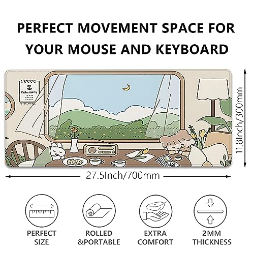 Girl and Rabbit Desktop Mouse Pad, Large Desk Mat, Cartoon Cute Gaming Mouse Pad for Computer Office Home Work (27.5X11.8 in) - color: Girl and Bunny