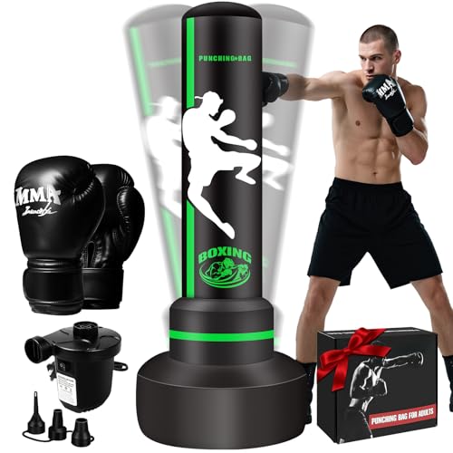 Heavy Punching Bag with Stand Adults Teens,70" Freestanding Boxing Bags Kicking Bag Heavy Bag with Boxing Gloves and Electric Air Pump, Kickboxing Training Equipment Bags Thai Fitness Karate - style: Kick Printinga1