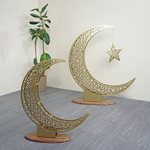 iwa concept Metal Crescent Islamic Decor, Moon and Star Ramadan Art, Islamic Table Top Decoration Gift for Muslims in Ramadan Eid (52 x 44 cm | 20.8 x 17.6 inches | Small) - size: 20.8"L x 20.8"W