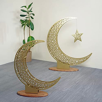 iwa concept Metal Crescent Islamic Decor, Moon and Star Ramadan Art, Islamic Table Top Decoration Gift for Muslims in Ramadan Eid (102 x 86 cm | 40.2 x 33.9 inches | Large) - size: 40"L x 40.2"W