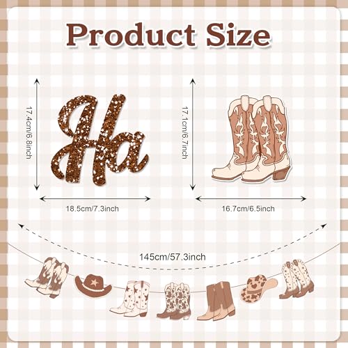 3Pcs Brown Western Cowboy Happy Birthday Banner Cherry Bow Boots Party Hanging Banner Cowboy Theme Birthday Bridal Wedding Baby Shower Boys Girls Kids Home Classroom Party Supplies Decoration - color: Brown