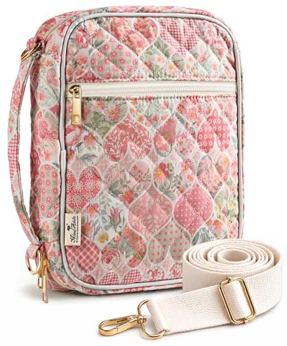 Miss Adola Bible Cover Case for Women - Quilted Bible Carrying Case Organizer Study Bag with Zipper Handle and Shoulder Strap Hearts Vintage Book Cover for Teen Girls - color: Heart