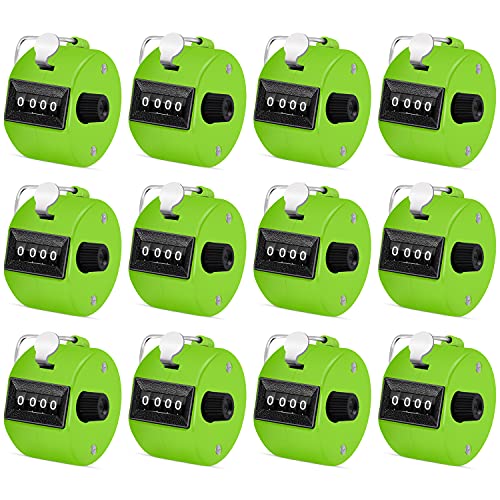Eliamo 12 Pcs Hand Tally Counter 4-Digit Lap Counter Clicker, Manual Mechanical Handheld Pitch Click Counter with Finger Ring for School Golf & Knitting Row Croche - color: Green