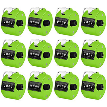 Eliamo 12 Pcs Hand Tally Counter 4-Digit Lap Counter Clicker, Manual Mechanical Handheld Pitch Click Counter with Finger Ring for School Golf & Knitting Row Croche - color: Green