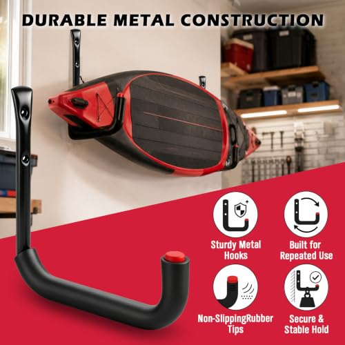 SEDY 6 Pack Heavy Duty Garage Hooks, Ladder Hooks for Garage Wall, Each Holds Up to 66 LB, 9.8 Inch EVA-Padded Steel Utility Hangers for Bikes, Folding Chairs, Garden Hoses and Tools - color: 6 Pack 9.8" Heavy Duty Garage Hooks