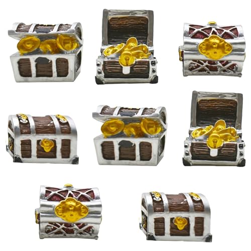 8Pcs Mini Aquarium Treasure Chest Miniature Gold Jewelry Box Model | for DIY Diorama Craft Fish Tank Terrarium Decorations