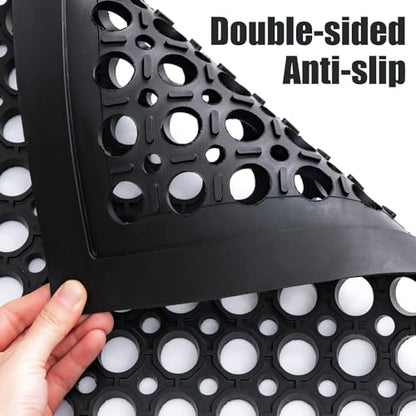 Anti Fatigue Rubber Mats - 2 Pack Restaurant Kitchen Non-Slip Bar Floor Entry Door Drainage Mats - Indoor/Outdoor Use - 36 x 60 Inches - size: 2Pack 36"L x 60"W x 0.4"Th Black