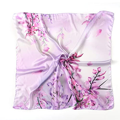 100% Mulberry Silk Scarf-Printed or Solid Color 35” Square Large Silk Hair Head Wrap Scarf With Gift Box Package - color: Style 42