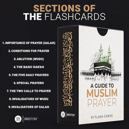 Briston Muslim Prayer Flash Cards – Islamic Learning Guide for Salah, Wudu, Jumah & Tahajjud – Step-by-Step Instructional Cards with Arabic, English Translation & Transliteration – Quran & Hadith