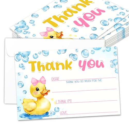 Kids Thank You Cards with Envelopes, Rubber Ducky Bows Theme Fill in the Blank Thank You Notes for Kids, Toddler Stationery Set, Ideal for Birthday Party, Graduation & School Gag Gifts - B02 - color: Rubber Ducky Bows Style