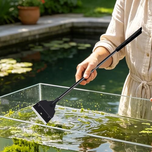 Handheld Sand Flattening Gadget, Aquarium Glass Scraper Tool, 13.8x2.4 Inches Wand with Stainless Blade, Function Algae Scraper, Slim Handle with Double Sided Design, Maintenance Tool for Tanks