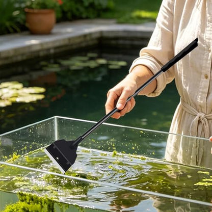 Handheld Sand Flattening Gadget, Aquarium Glass Scraper Tool, 13.8x2.4 Inches Wand with Stainless Blade, Function Algae Scraper, Slim Handle with Double Sided Design, Maintenance Tool for Tanks