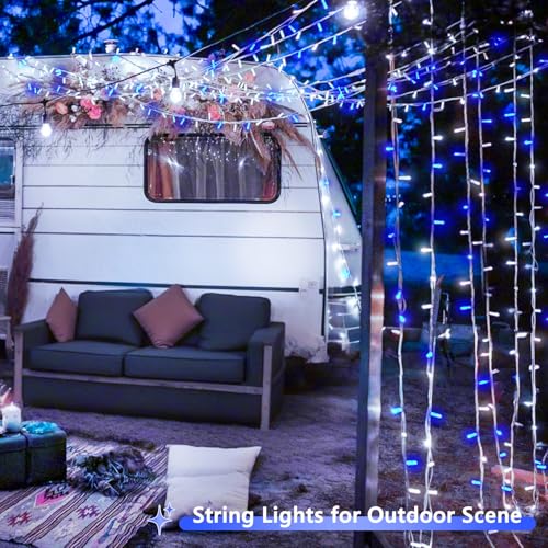 2 Pack 200 LED Battery Operated String Lights, Twinkle Lights Blue & White - color: Blue and White, size: 2PK(100LED)