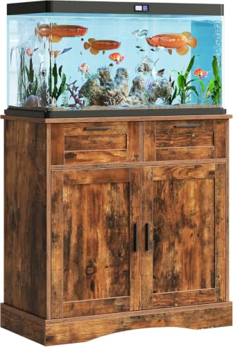 Fish Tank Stand for 20-29 Gallon, Aquarium Stand with Storage | with 2 Drawers for Fish Tank Accessories, 29 Gallon Rustic Brown Fish Tank Cabinet, 30.71''L x 15.75''W Tabletop, PTBX01BR - size: 20-29 Gallon Fish Tank Stand